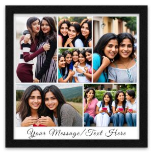 ArtX Customized Collage Photo Print With Frame for Wall, Personalised Photo Frame with Photo Upload for Bedroom, Living Room, Gift, Square, Set of 1